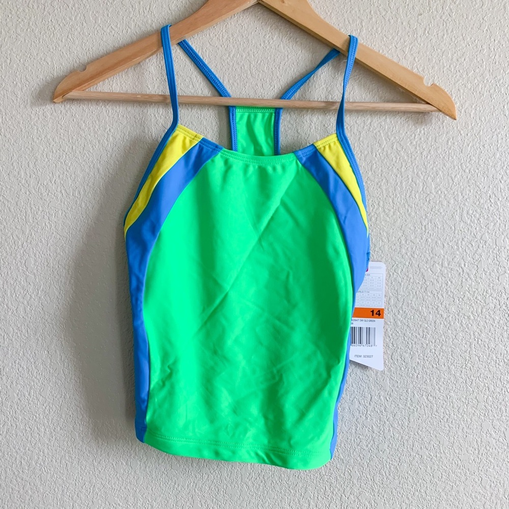 NWT Speedo Neon Green, Blue, Yellow Tankini Bikini Top Size 14